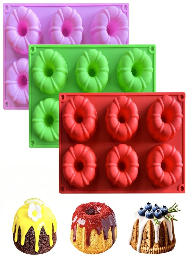 saphe 3 pcs mini Cake Pan, Silicone 6-Cavity Non-stick Baking Mold for Jello,Gelatin Cupcakes, Donuts, Silicone Fluted Tube Cake Pan for Cornbread, Brownies (3) - Image 1